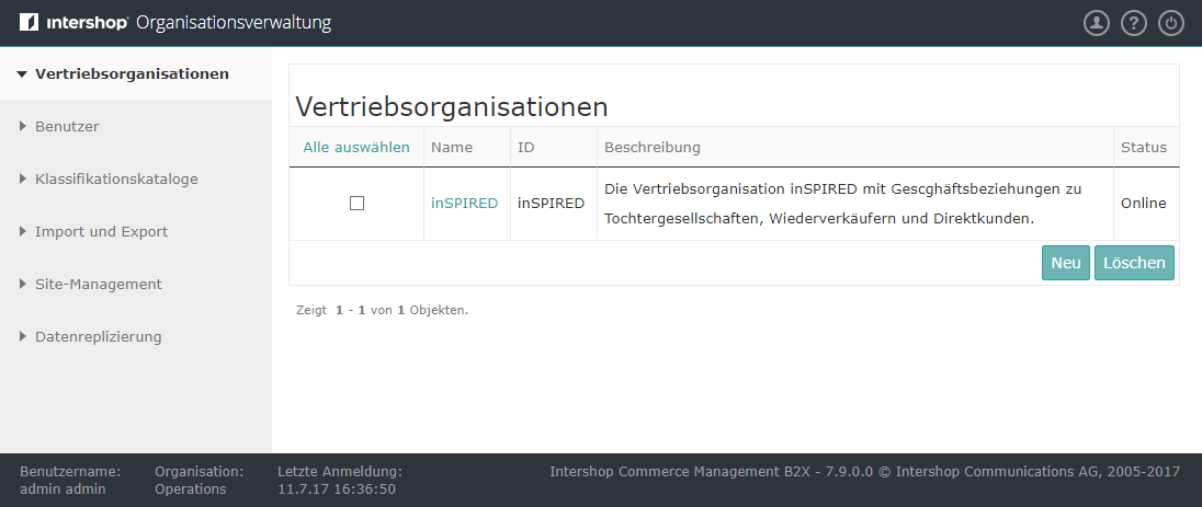 Startseite der Organisationsverwaltung